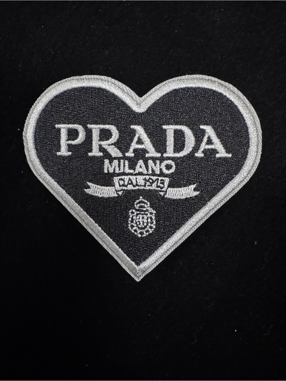 Prada Heart Patch - Black & Silver Embroidered